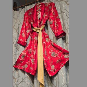 Mulberry SILK Robe, 100% pure SILK, red NWT S  M MEILIBAO